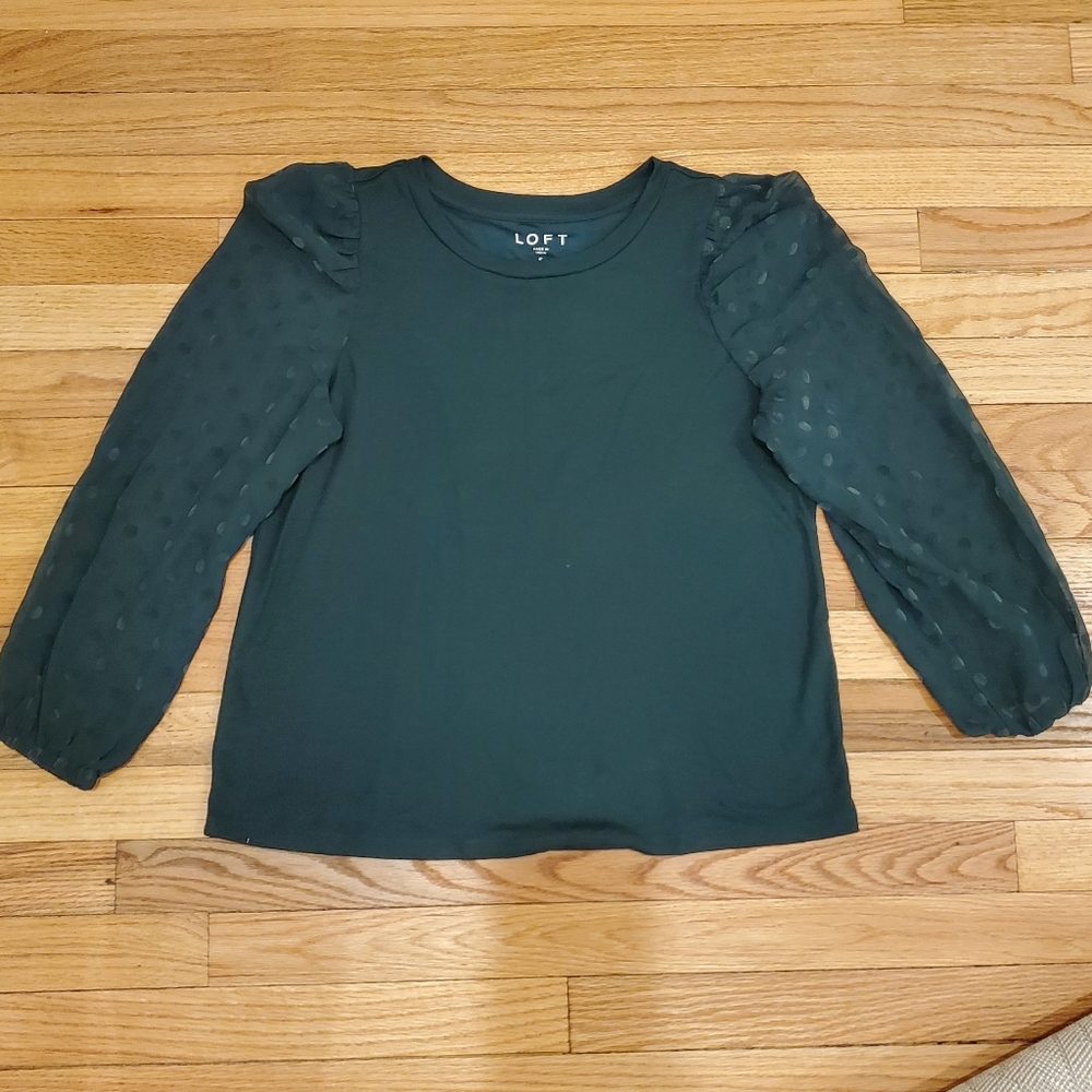 Loft Forest Green Sheer Sleeve Top